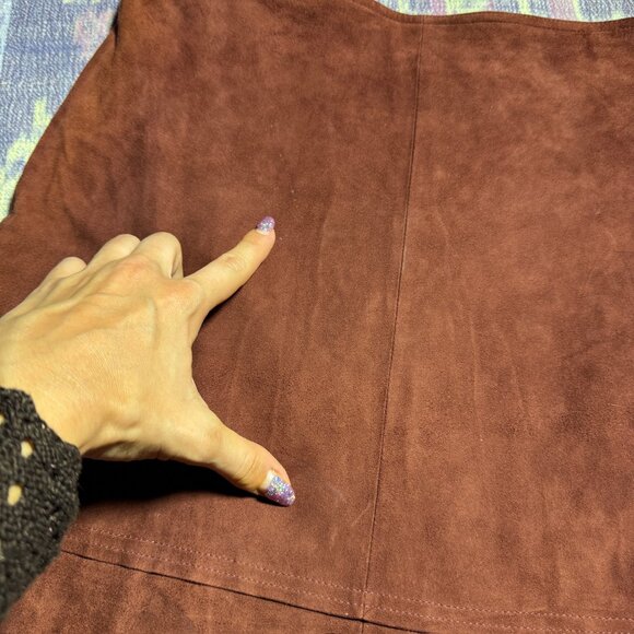 Vintage Leather Tiered Brown Flare Maxi Skirt Women's Size 8 - Picture 4 of 12